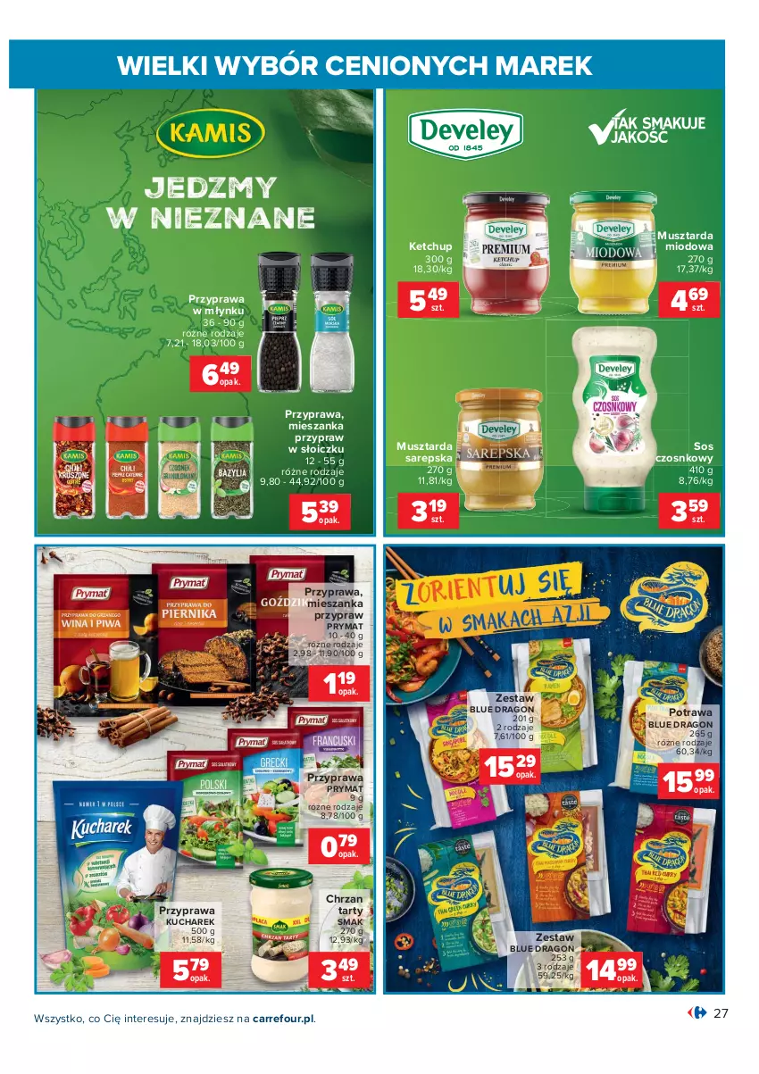 Gazetka promocyjna Carrefour - Gazetka Wielki wybór cenionych marek - ważna 02.11 do 14.11.2021 - strona 27 - produkty: Chrzan, Ketchup, Kucharek, Mus, Musztarda, Prymat, Sos, Sos czosnkowy