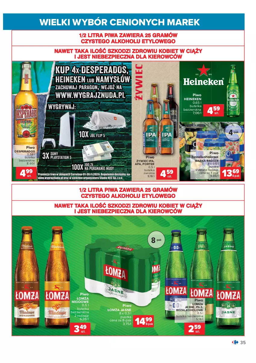 Gazetka promocyjna Carrefour - Gazetka Wielki wybór cenionych marek - ważna 02.11 do 14.11.2021 - strona 35 - produkty: Desperados, Gra, Heineken, Piec, Piwa, Piwo, Por, Radler, Warka