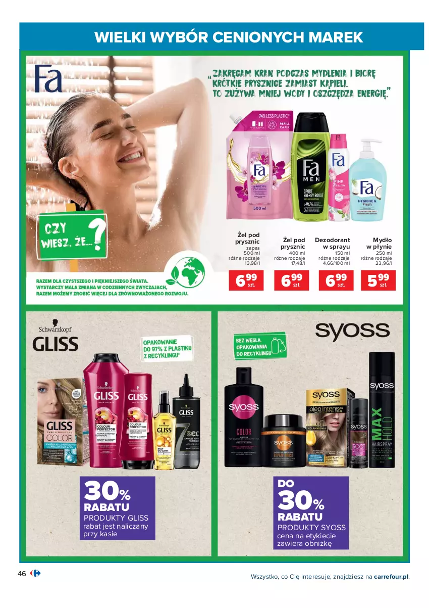 Gazetka promocyjna Carrefour - Gazetka Wielki wybór cenionych marek - ważna 02.11 do 14.11.2021 - strona 46 - produkty: Dezodorant, Mydło, Mydło w płynie, Syoss