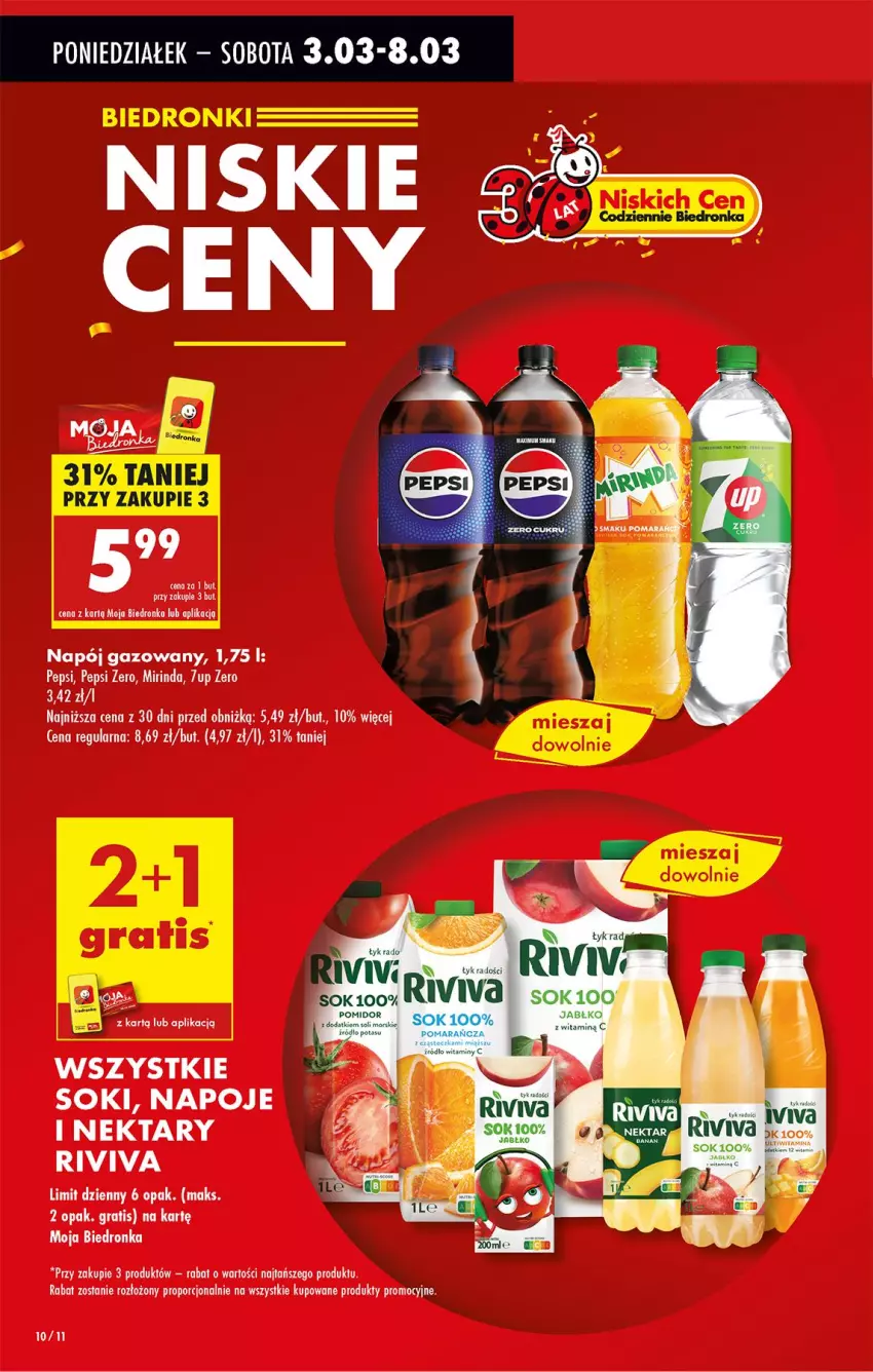 Gazetka promocyjna Biedronka - Od Poniedziałku - ważna 03.03 do 08.03.2025 - strona 12 - produkty: 7up, Gra, Mirinda, Napój, Napój gazowany, Napoje, Nektar, Pepsi, Por, Sok