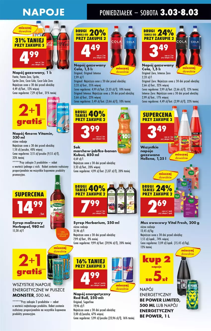 Gazetka promocyjna Biedronka - Od Poniedziałku - ważna 03.03 do 08.03.2025 - strona 59 - produkty: Coca-Cola, Fa, Fanta, Gin, Hellena, Herbapol, Kubuś, Mus, Napój, Napój energetyczny, Napój gazowany, Napoje, Por, Red Bull, Sok, Sprite, Syrop