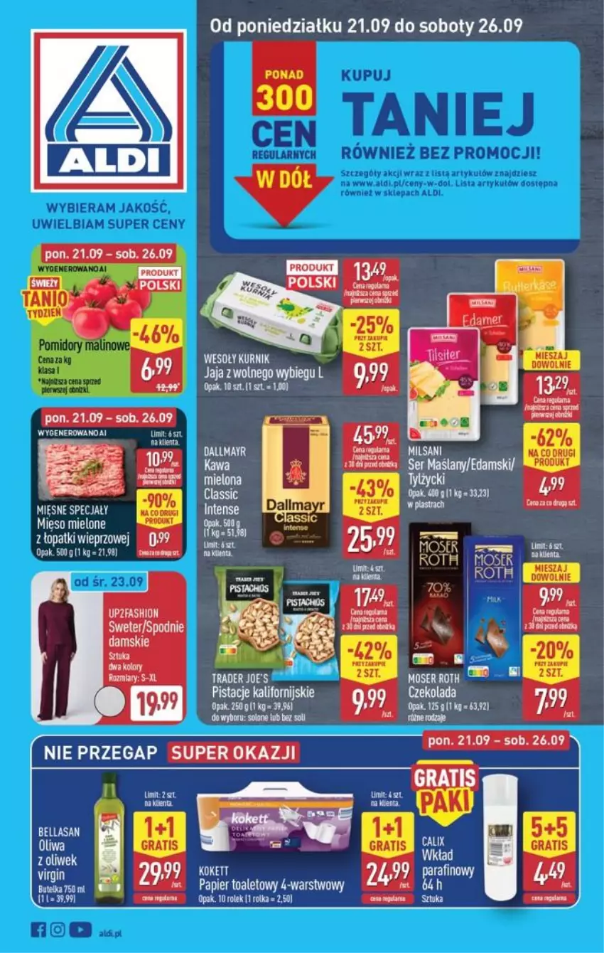 Gazetka promocyjna Aldi - Pełna oferta - ważna 21.09 do 26.09.2026 - strona 1 - produkty: Edam, Fa, Gin, Keen, Mięso, Mięso mielone, Papier, Papier toaletowy, Pistacje, Ser