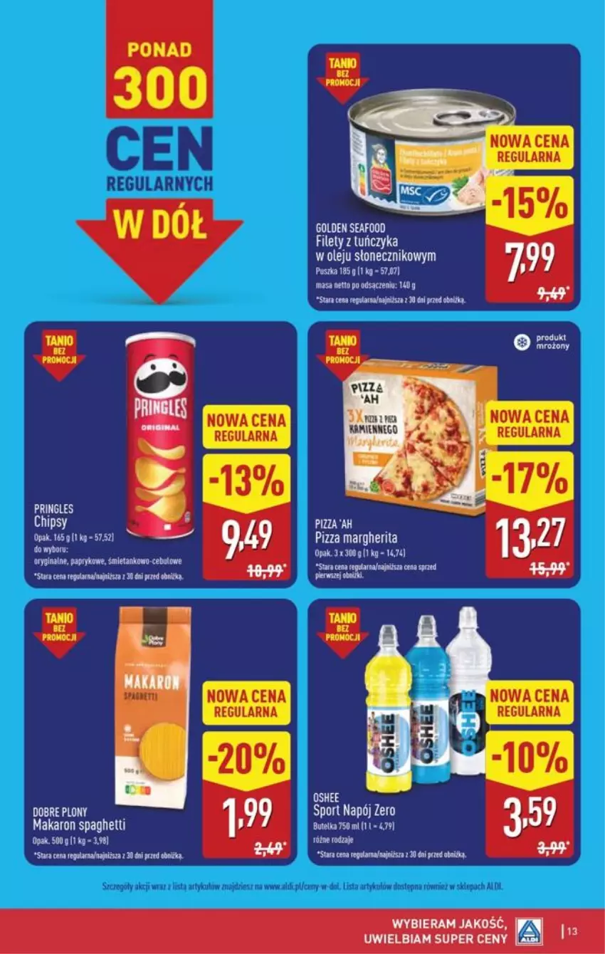 Gazetka promocyjna Aldi - Pełna oferta - ważna 21.09 do 26.09.2026 - strona 13 - produkty: Fa, Gin, Makaron, Napój, Olej, Oshee, Pizza, Pizza margherita, Por, Spaghetti, Sport, Tuńczyk