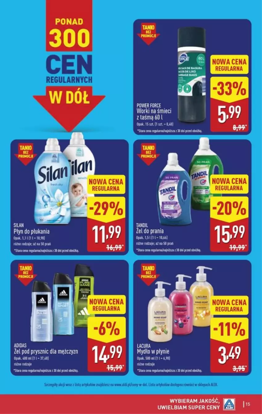 Gazetka promocyjna Aldi - Pełna oferta - ważna 21.09 do 26.09.2026 - strona 15 - produkty: Adidas, Gala, Mydło, Mydło w płynie, Płyn do płukania, Worki na śmiec, Worki na śmieci