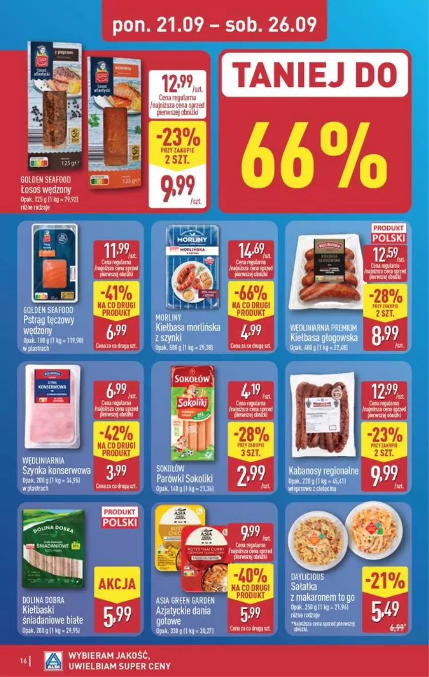 Gazetka promocyjna Aldi - Pełna oferta - ważna 21.09 do 26.09.2026 - strona 16 - produkty: Danio, Fa, Parówki, Parówki sokoliki, Por, Ser, Sok, Szynka, Szynka konserwowa