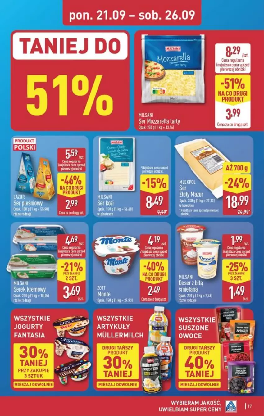 Gazetka promocyjna Aldi - Pełna oferta - ważna 21.09 do 26.09.2026 - strona 17 - produkty: Deser, Gin, Ser, Serek, Złoty Mazur