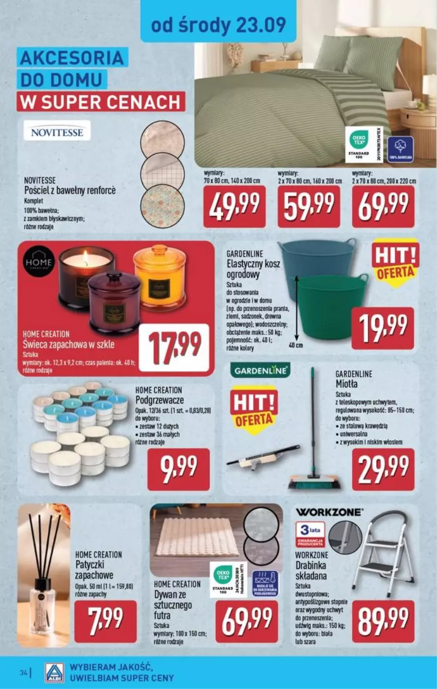 Gazetka promocyjna Aldi - Pełna oferta - ważna 21.09 do 26.09.2026 - strona 34 - produkty: Dywan, Dźwig, Inka, Kosz, Miotła, Podgrzewacze, Pościel, Teleskop, Top, Wełna