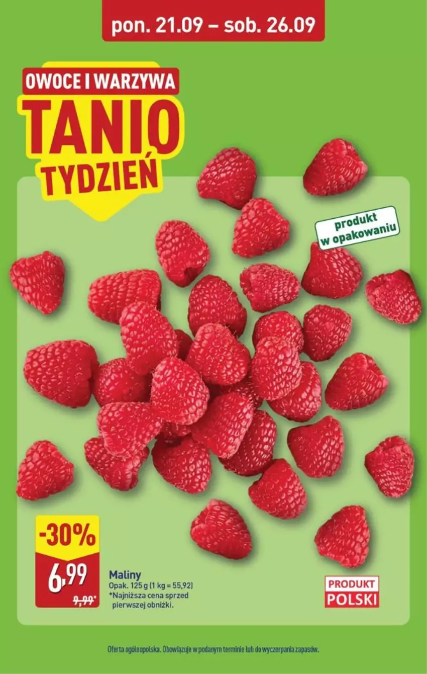 Gazetka promocyjna Aldi - Pełna oferta - ważna 21.09 do 26.09.2026 - strona 6 - produkty: Maliny, Owoce, Warzywa