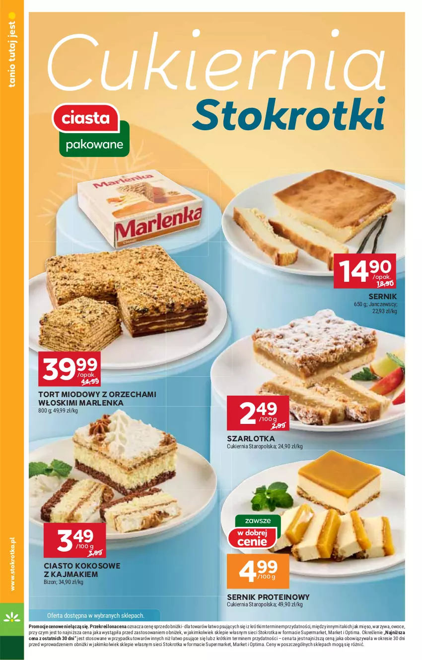 Gazetka promocyjna Stokrotka - Supermarket - ważna 22.01 do 28.01.2026 - strona 14 - produkty: Cukier, Kokos, Mięso, Optima, Owoce, Ser, Szarlotka, Warzywa
