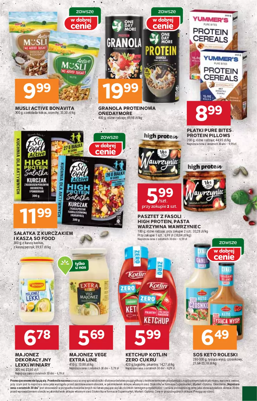 Gazetka promocyjna Stokrotka - Supermarket - ważna 22.01 do 28.01.2026 - strona 23 - produkty: Czekolada, Fa, Gra, Granola, Ketchup, Kokos, Kotlin, Kurczak, Kuskus, Majonez, Mięso, Mus, Optima, Owoce, Pasta warzywna, Pasztet, Pur, Sałat, Sałatka, So Food, Sos, Warzywa, Winiary