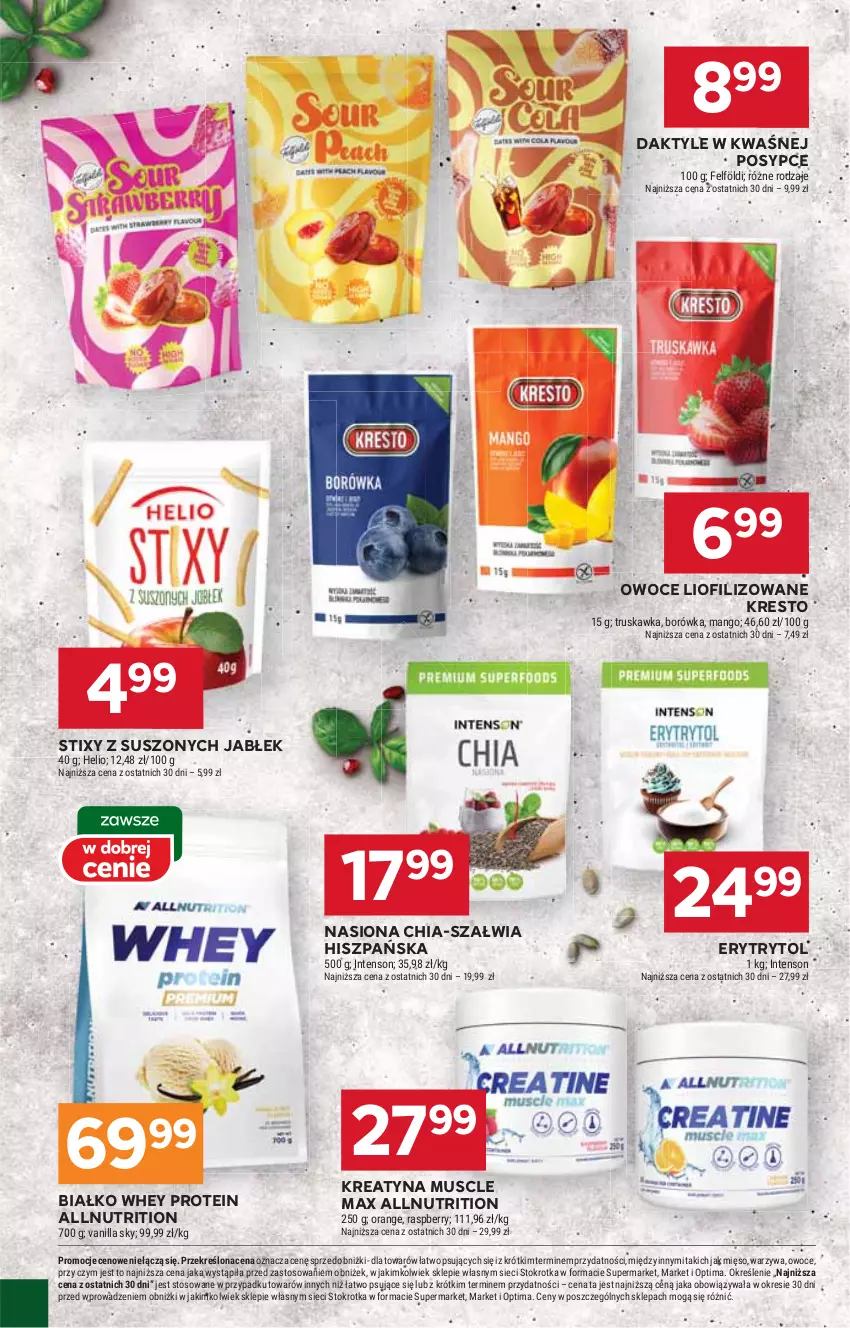 Gazetka promocyjna Stokrotka - Supermarket - ważna 22.01 do 28.01.2026 - strona 24 - produkty: Borówka, Chia, Daktyle, Helio, Mango, Mięso, Mus, Optima, Owoce, Warzywa