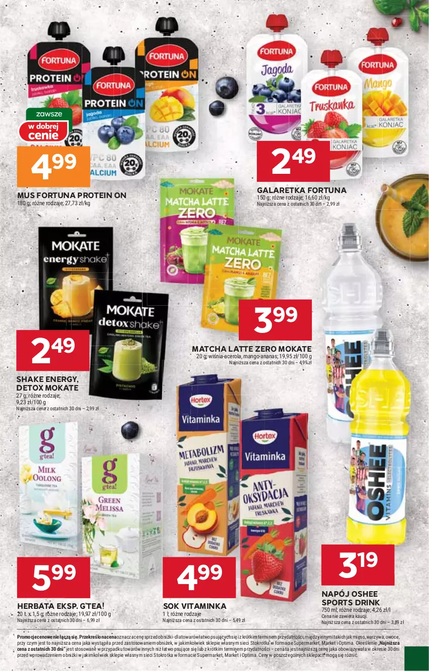 Gazetka promocyjna Stokrotka - Supermarket - ważna 22.01 do 28.01.2026 - strona 25 - produkty: Acer, Ananas, Fortuna, Gala, Galaretka, Herbata, Inka, Mango, Mięso, Mus, Napój, Optima, Oshee, Owoce, Por, Sok, Sport, Warzywa