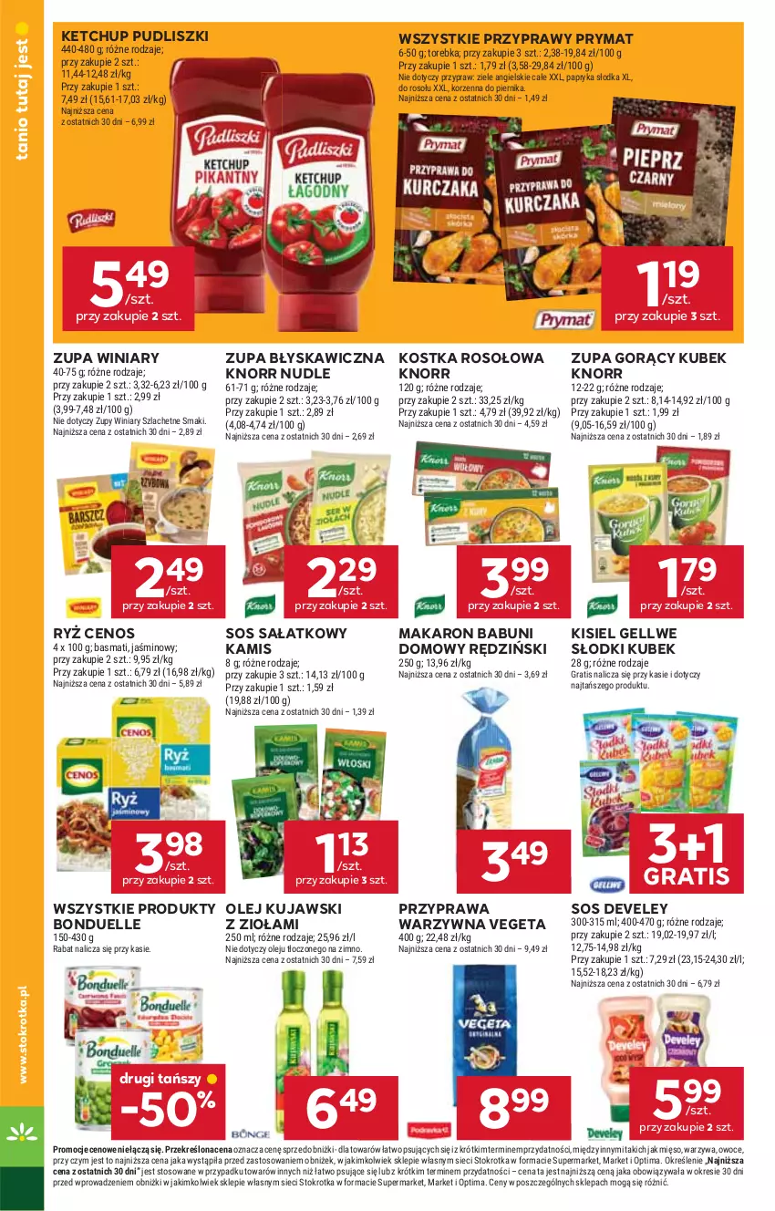 Gazetka promocyjna Stokrotka - Supermarket - ważna 22.01 do 28.01.2026 - strona 26 - produkty: Babuni, Bonduelle, Cenos, Gra, Kamis, Ketchup, Kisiel, Knorr, Kubek, Kujawski, Makaron, Makaron babuni, Mięso, Olej, Optima, Owoce, Papryka, Papryka słodka, Piernik, Prymat, Przyprawy, Pudliszki, Ryż, Sałat, Sos, Torebka, Vegeta, Warzywa, Winiary, Ziele angielskie, Zupa
