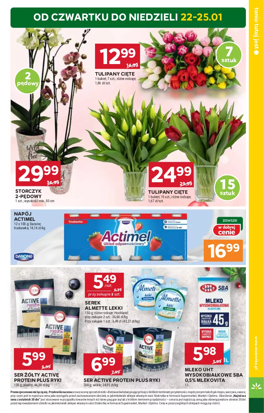 Gazetka promocyjna Stokrotka - Supermarket - ważna 22.01 do 28.01.2026 - strona 5 - produkty: Actimel, Almette, Bukiet, Danone, Hochland, Mięso, Mleko, Mlekovita, Napój, Optima, Owoce, Ser, Serek, Sok, Storczyk, Tulipan, Warzywa