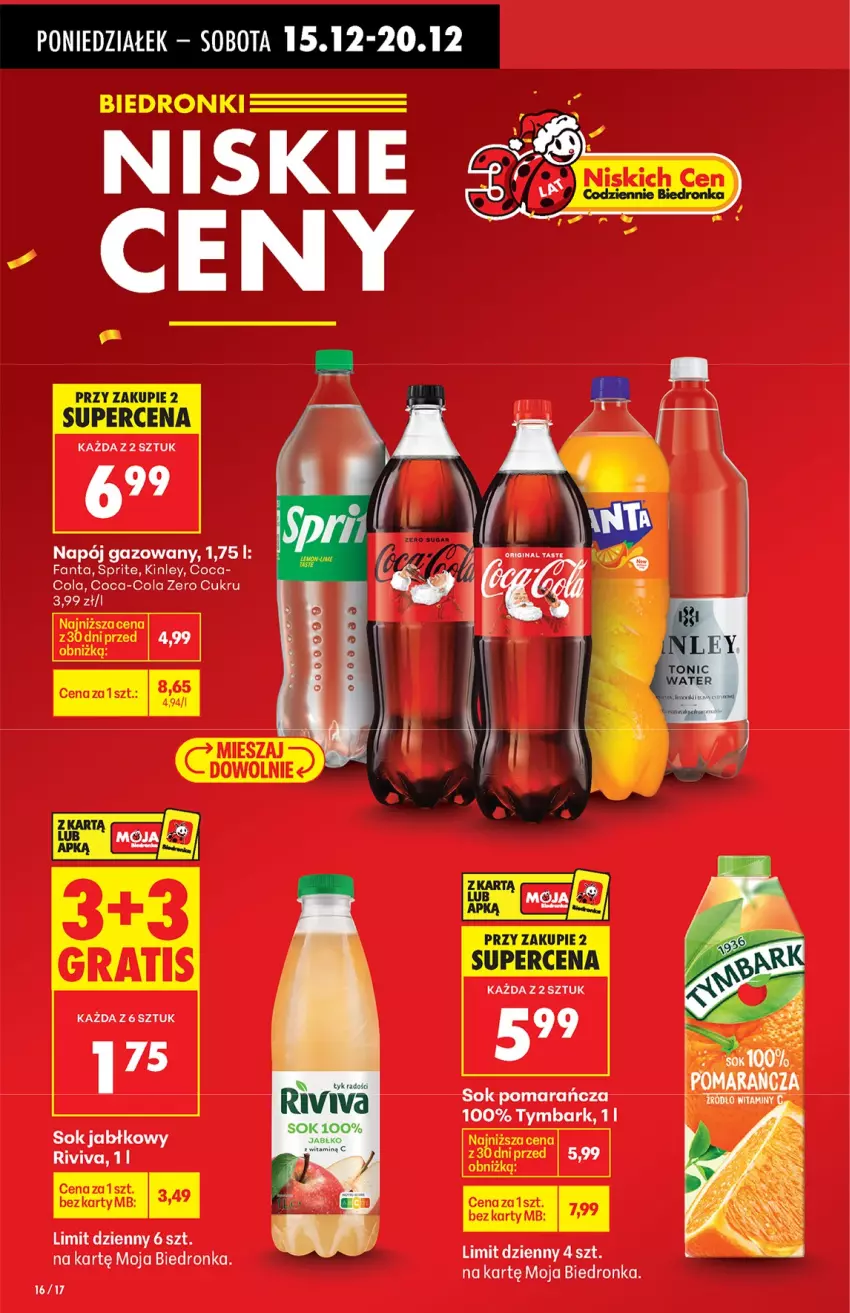 Gazetka promocyjna Biedronka - od Poniedziałku - ważna 15.12 do 21.12.2025 - strona 16 - produkty: Coca-Cola, Fa, Fanta, Napój, Napój gazowany, Sok, Sok jabłkowy, Sprite, Tymbark