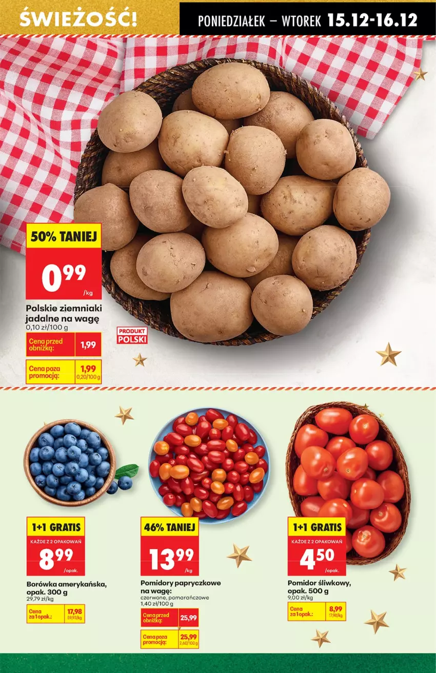 Gazetka promocyjna Biedronka - od Poniedziałku - ważna 15.12 do 21.12.2025 - strona 23 - produkty: Borówka, Borówka amerykańska, Gra, Pomidory, Ziemniaki