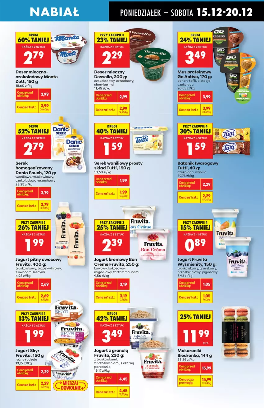 Gazetka promocyjna Biedronka - od Poniedziałku - ważna 15.12 do 21.12.2025 - strona 37 - produkty: Danio, Deser, Deser mleczny, Gra, Jogurt, Jogurt pitny, Kokos, Makaron, Monte, Por, Ser, Serek, Tarta, Zott
