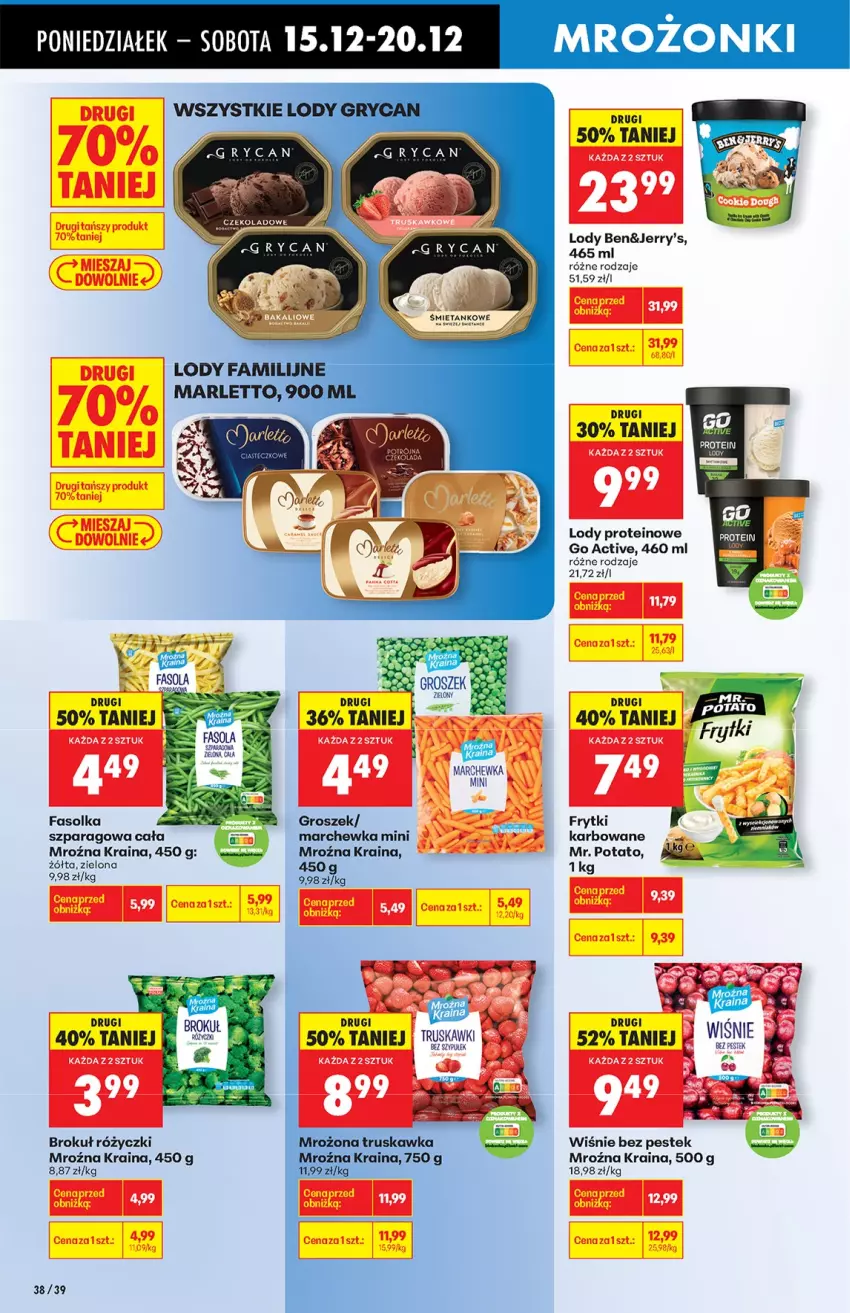 Gazetka promocyjna Biedronka - od Poniedziałku - ważna 15.12 do 21.12.2025 - strona 38 - produkty: Czekolada, Fa, Frytki, Groszek, Gry, Lody, Marchewka, Stek, Truskawki