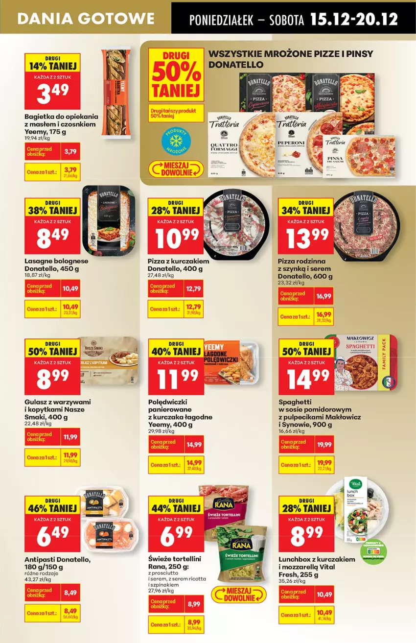 Gazetka promocyjna Biedronka - od Poniedziałku - ważna 15.12 do 21.12.2025 - strona 39 - produkty: Bagietka, Fa, Kopytka, Kurczak, Lasagne, Lasagne bolognese, Pizza, Prosciutto, Ricotta, Ser, Sos, Spaghetti, Szpinak, Warzywa