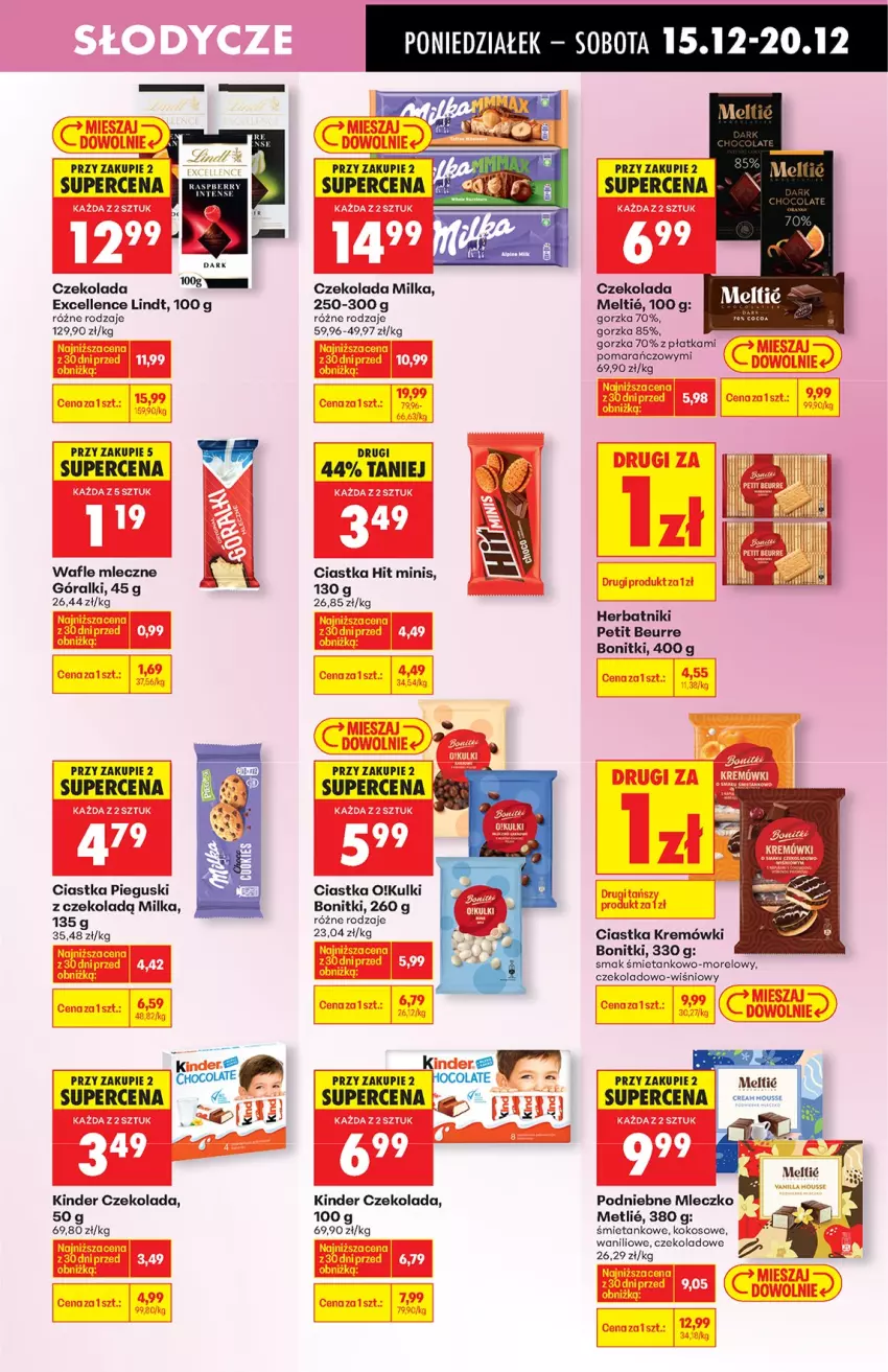 Gazetka promocyjna Biedronka - od Poniedziałku - ważna 15.12 do 21.12.2025 - strona 45 - produkty: Bonitki, Ciastka, Czekolada, Góralki, Herbatniki, Herbatniki Petit Beurre, Kinder, Kokos, Milka, Mleczko, Wafle