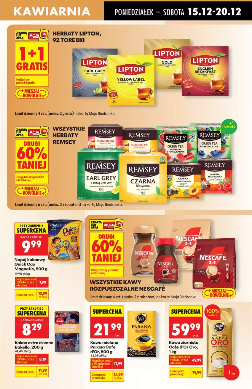 Gazetka promocyjna Biedronka - od Poniedziałku - ważna 15.12 do 21.12.2025 - strona 47 - produkty: Aksam, Cytryny, Earl Grey, Fa, Gra, Kakao, Kawa, Kawa mielona, Kawa ziarnista, Lipton, Mango, Napój