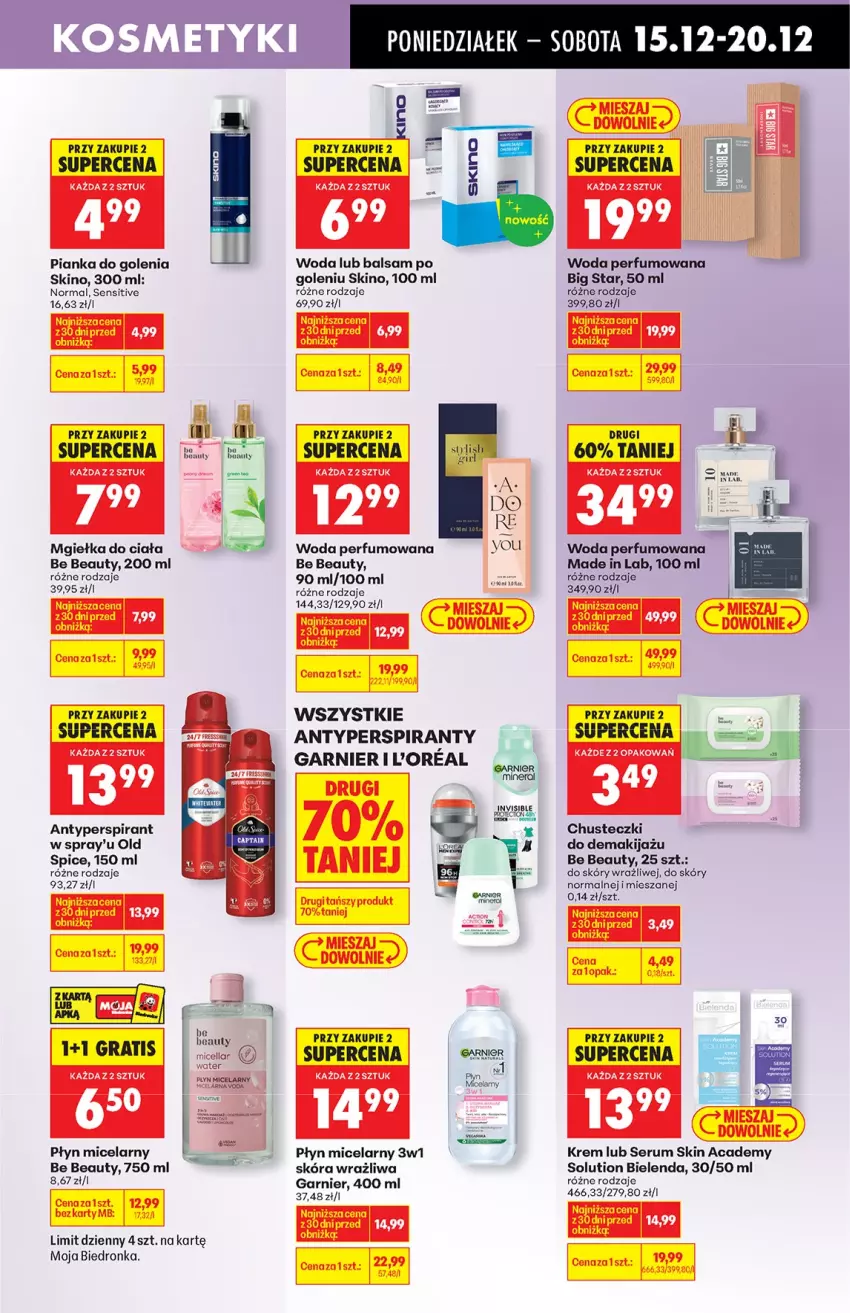 Gazetka promocyjna Biedronka - od Poniedziałku - ważna 15.12 do 21.12.2025 - strona 53 - produkty: Antyperspirant, Balsam po goleniu, Be Be, Bielenda, Chusteczki, Garnier, Gra, Makijaż, Old Spice, Perfum, Pianka do golenia, Płyn micelarny, Rum, Ser, Serum, Woda, Woda perfumowana