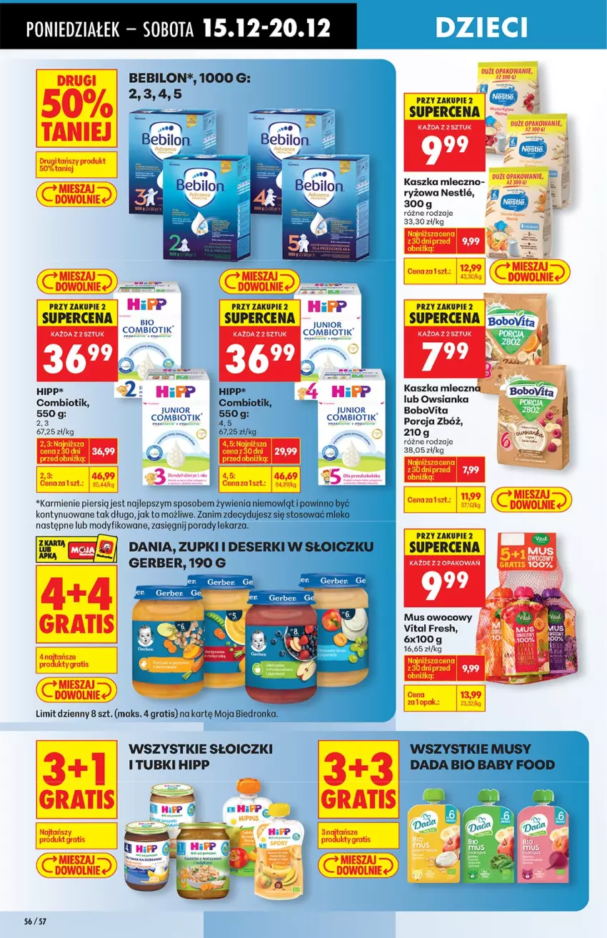 Gazetka promocyjna Biedronka - od Poniedziałku - ważna 15.12 do 21.12.2025 - strona 56 - produkty: Acana, BEBILON, BoboVita, Dada, Deser, Fa, Gerber, Gra, HiPP, Karmi, Mleko, Mus, O nas, Owsianka, Por, Ryż, Ser, Słoiczki