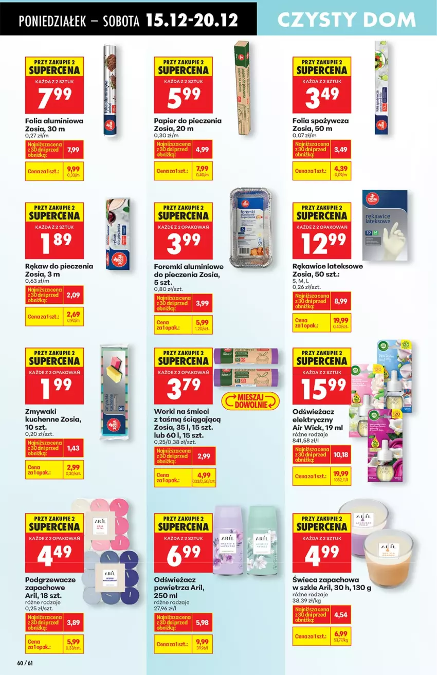 Gazetka promocyjna Biedronka - od Poniedziałku - ważna 15.12 do 21.12.2025 - strona 60 - produkty: Air Wick, Folia aluminiowa, Foremki, Odświeżacz powietrza, Papier, Papier do pieczenia, Piec, Podgrzewacze, Rękaw do pieczenia, Rękawice, Rękawice lateksowe, Worki na śmiec, Worki na śmieci, Zmywaki kuchenne