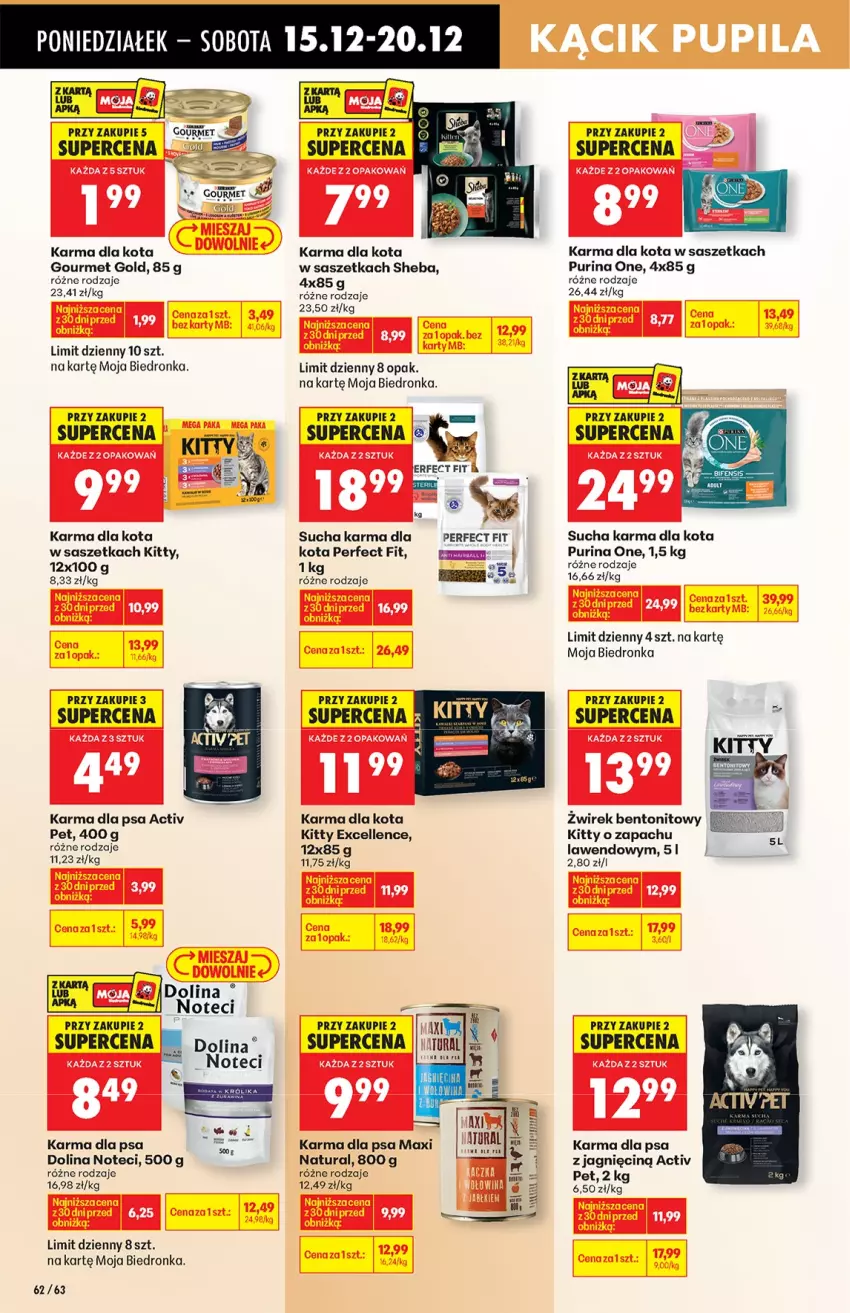 Gazetka promocyjna Biedronka - od Poniedziałku - ważna 15.12 do 21.12.2025 - strona 62 - produkty: Gourmet Gold, Pur, Purina, Sheba, Sucha karma