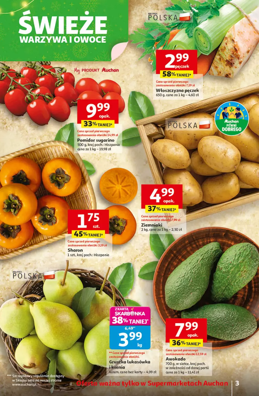 Gazetka promocyjna Auchan - Święta jak babcię kocham Supermarket - ważna 20.11 do 26.11.2025 - strona 3 - produkty: Owoce, Warzywa, Warzywa i owoce, Włoszczyzna pęczek, Ziemniaki