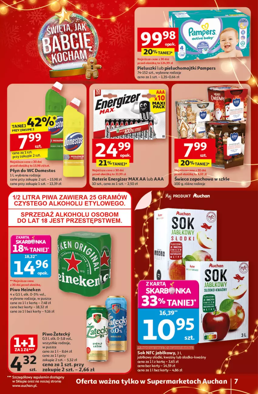 Gazetka promocyjna Auchan - Święta jak babcię kocham Supermarket - ważna 20.11 do 26.11.2025 - strona 7 - produkty: Domestos, Energizer, Heineken, Majtki, Pampers, Pieluchomajtki, Piwo, Płyn do wc