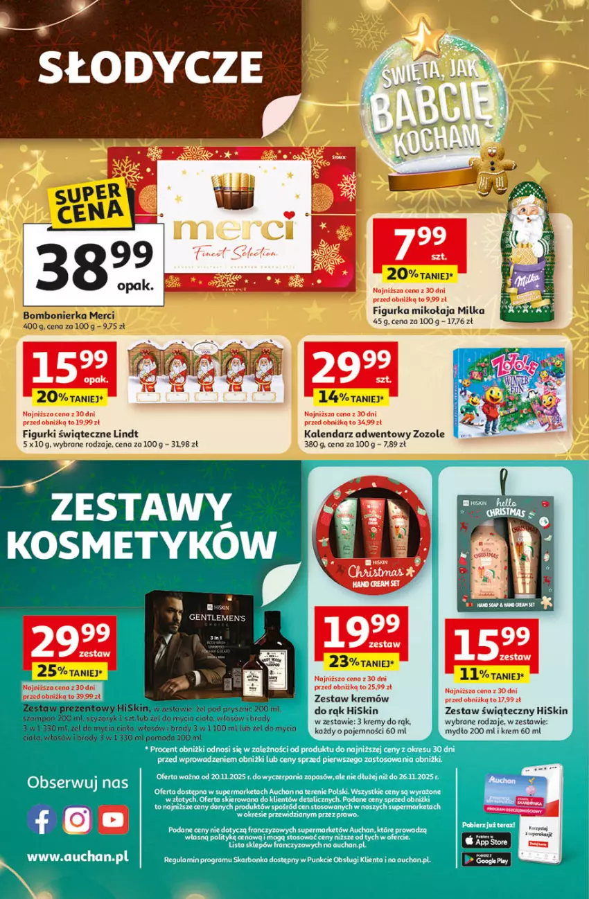 Gazetka promocyjna Auchan - Święta jak babcię kocham Supermarket - ważna 20.11 do 26.11.2025 - strona 8 - produkty: Kalendarz, Kalendarz adwentowy, Lalka, Lindt, Merci, Milka, Mydło, Pomada, Zestaw prezentowy