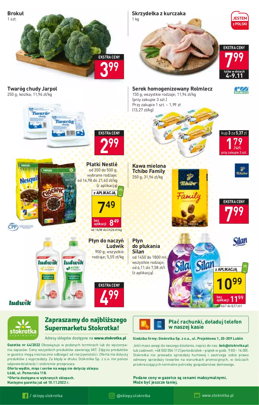 Gazetka promocyjna Stokrotka - Supermarket - ważna 03.11 do 09.11.2022 - strona 24 - produkty: Fa, Kawa, Kawa mielona, Kurczak, Ludwik, Nestlé, O nas, Płyn do płukania, Rolmlecz, Ser, Serek, Serek homogenizowany, Silan, Skrzydełka z kurczaka, Tchibo, Tchibo Family, Telefon, Twaróg, Twaróg chudy, Wagi