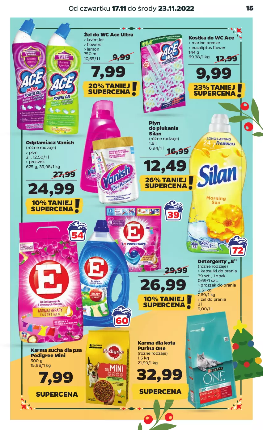 Gazetka promocyjna Netto - Artykuły spożywcze - ważna 17.11 do 23.11.2022 - strona 15 - produkty: Kapsułki do prania, Kostka do wc, Odplamiacz, Pedigree, Płyn do płukania, Proszek do prania, Pur, Purina, Silan, Vanish