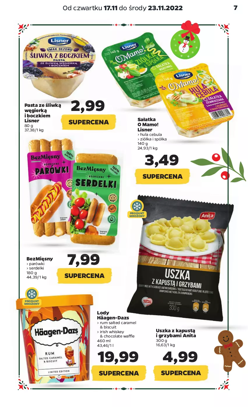 Gazetka promocyjna Netto - Artykuły spożywcze - ważna 17.11 do 23.11.2022 - strona 7 - produkty: Cebula, Kapustą, Lisner, Lody, Parówki, Półka, Rum, Sałat, Sałatka, Ser, Serdelki, Whiskey