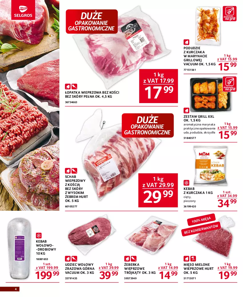 Gazetka promocyjna Selgros - Oferta gastronomiczna - ważna 13.07 do 26.07.2023 - strona 4 - produkty: Grill, Kebab, Kebab z kurczaka, Kurczak, Mięso, Mięso mielone, Piec, Podudzie z kurczaka, Schab wieprzowy, Ser, Sok, Udziec wołowy