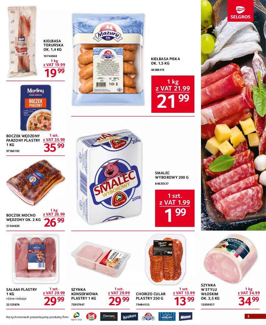 Gazetka promocyjna Selgros - Oferta gastronomiczna - ważna 13.07 do 26.07.2023 - strona 5 - produkty: Boczek, Kiełbasa, Salami, Ser, Smalec, Szynka, Szynka konserwowa