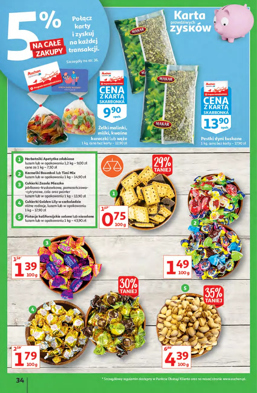 Gazetka promocyjna Auchan - Rysują się kolorowe sny Hipermarkety - ważna 19.08 do 25.08.2021 - strona 34 - produkty: Cukier, Cukierki, Herbatniki, Pistacje