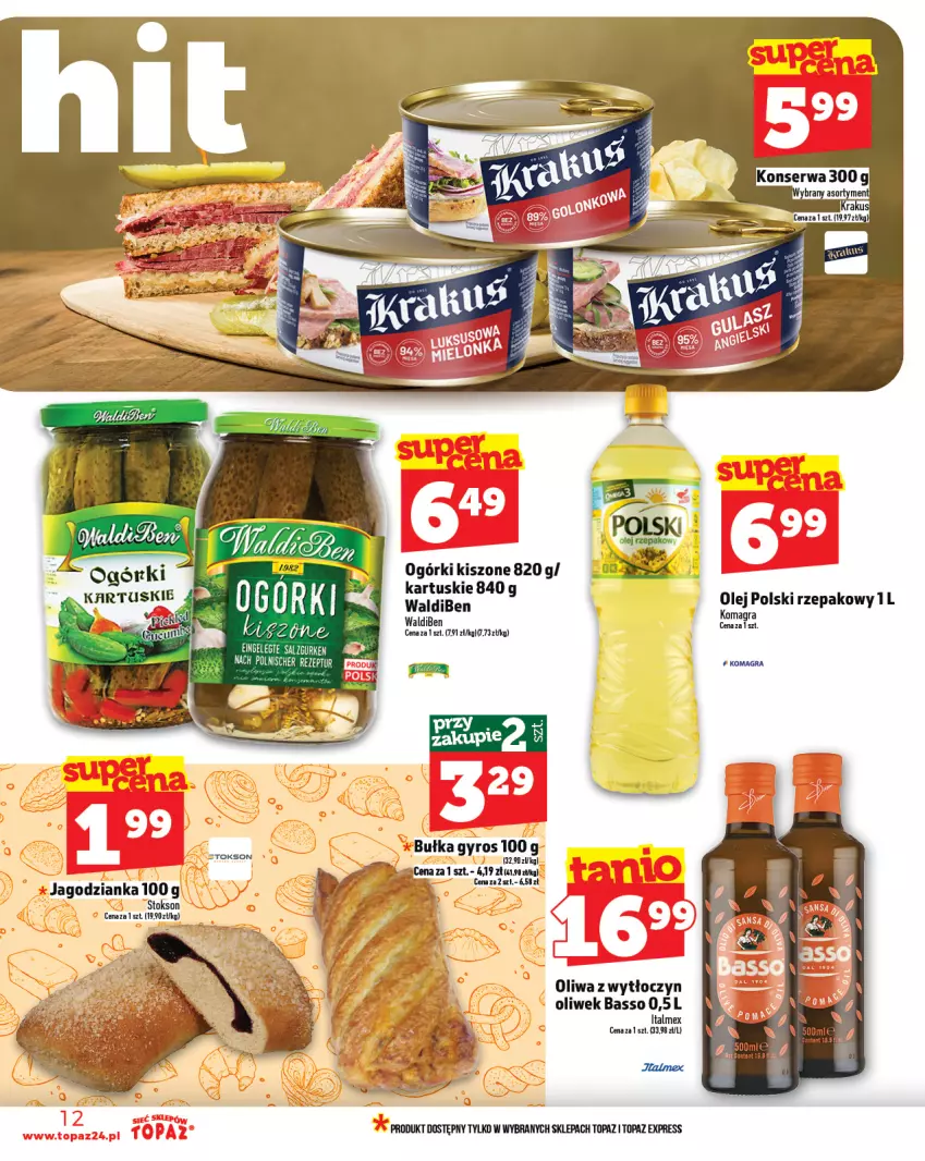 Gazetka promocyjna Topaz - Gazetka - ważna 13.03 do 19.03.2025 - strona 12 - produkty: Bułka, Gra, Gyros, Jagodzianka, Olej, Oliwa, Top