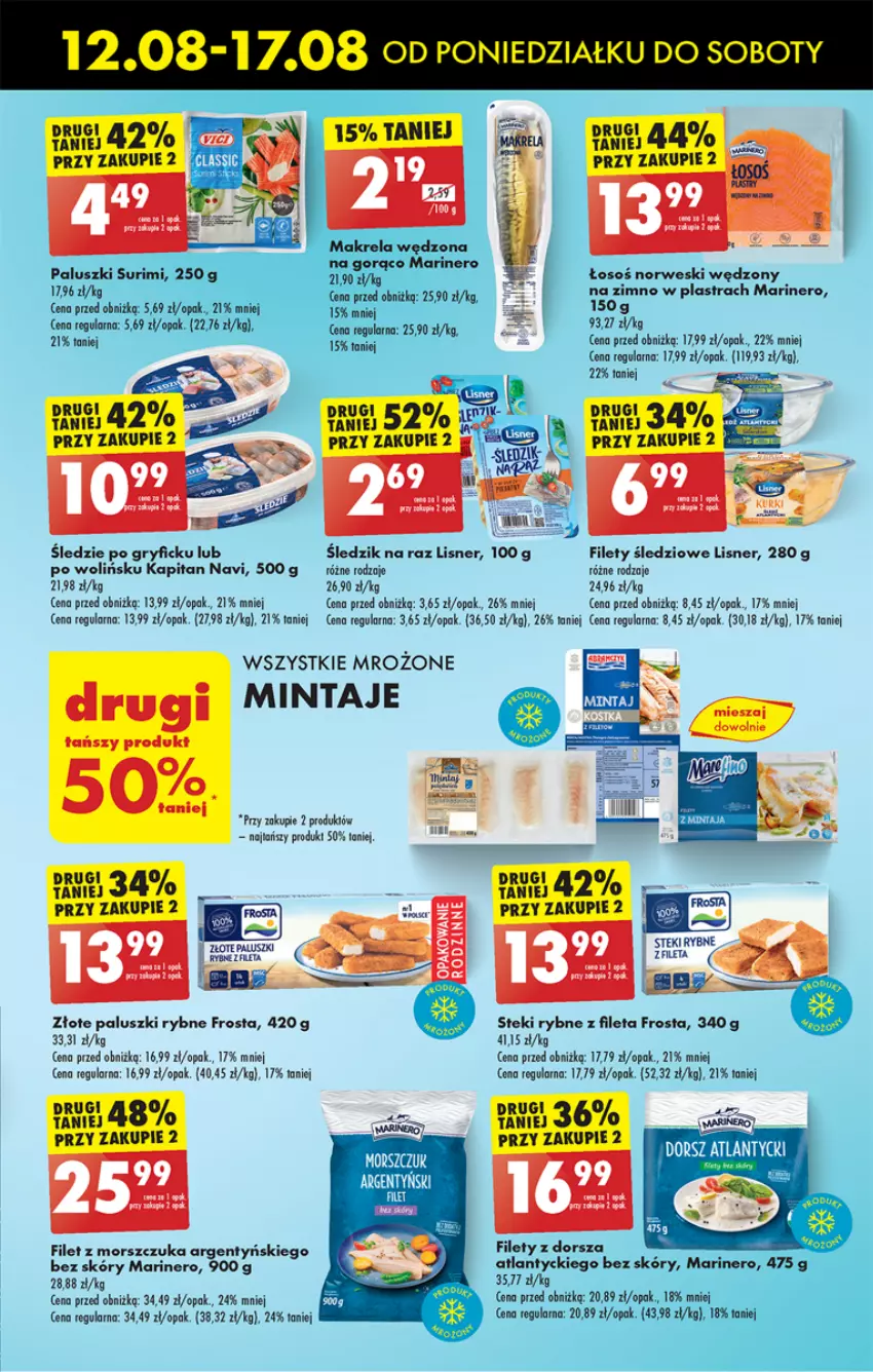 Gazetka promocyjna Biedronka - Od poniedzialku - ważna 12.08 do 17.08.2024 - strona 35 - produkty: Dorsz, Filet z morszczuka, Frosta, Gry, Lisner, Mintaj, Paluszki rybne, Stek