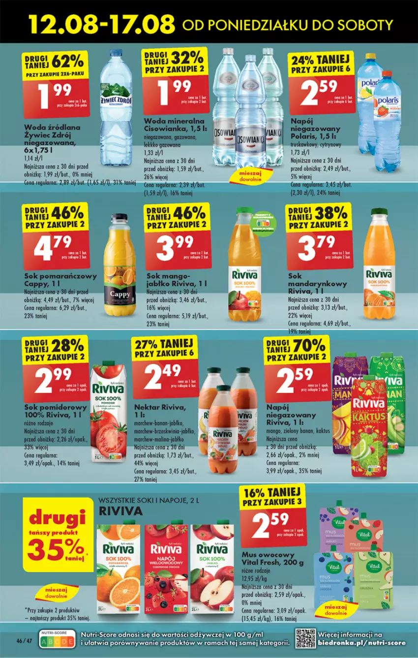 Gazetka promocyjna Biedronka - Od poniedzialku - ważna 12.08 do 17.08.2024 - strona 54 - produkty: Cappy, Cisowianka, Fa, Kaktus, LANA, Mango, Mus, Napoje, Nektar, Ser, Sok, Woda, Woda mineralna