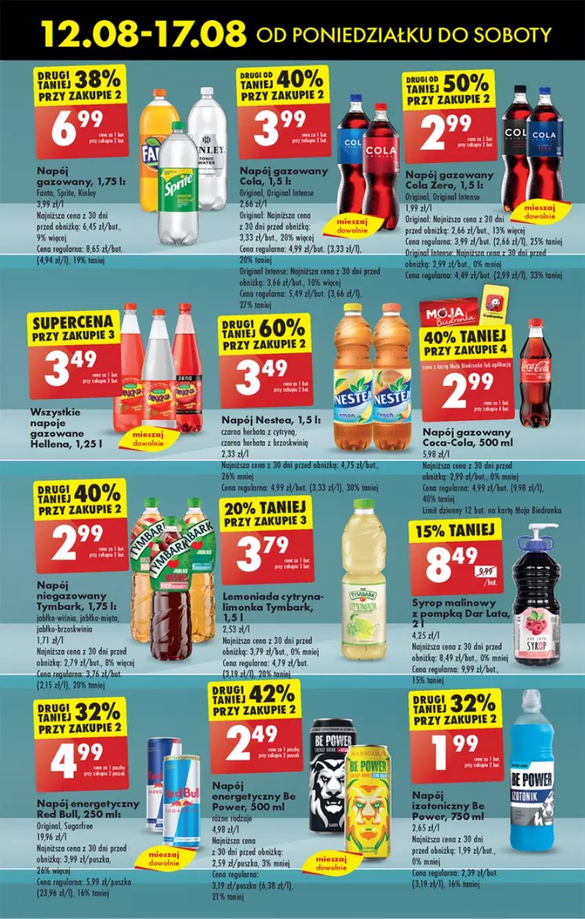 Gazetka promocyjna Biedronka - Od poniedzialku - ważna 12.08 do 17.08.2024 - strona 55 - produkty: Coca-Cola, Fa, Fanta, Gin, Hellena, Herbata, LANA, Mięta, Napój, Napój gazowany, Napoje, Nestea, Red Bull, Syrop, Tymbark