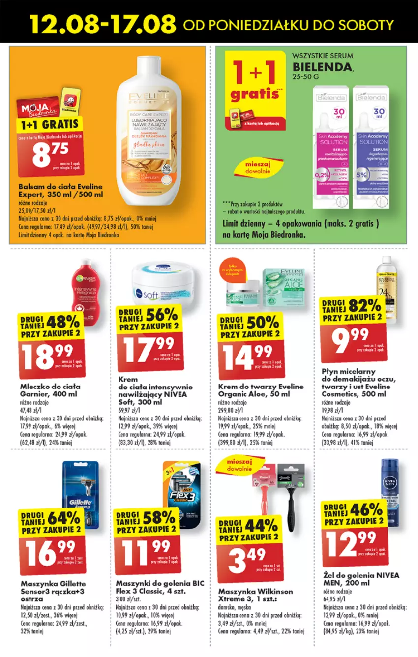 Gazetka promocyjna Biedronka - Od poniedzialku - ważna 12.08 do 17.08.2024 - strona 61 - produkty: Balsam do ciała, BIC, Eveline, Fa, Garnier, Gillette, Gra, Krem do twarzy, Maszynka, Mleczko, Mleczko do ciała, Nivea, Nivea Men, Rum, Ser, Serum, Szynka