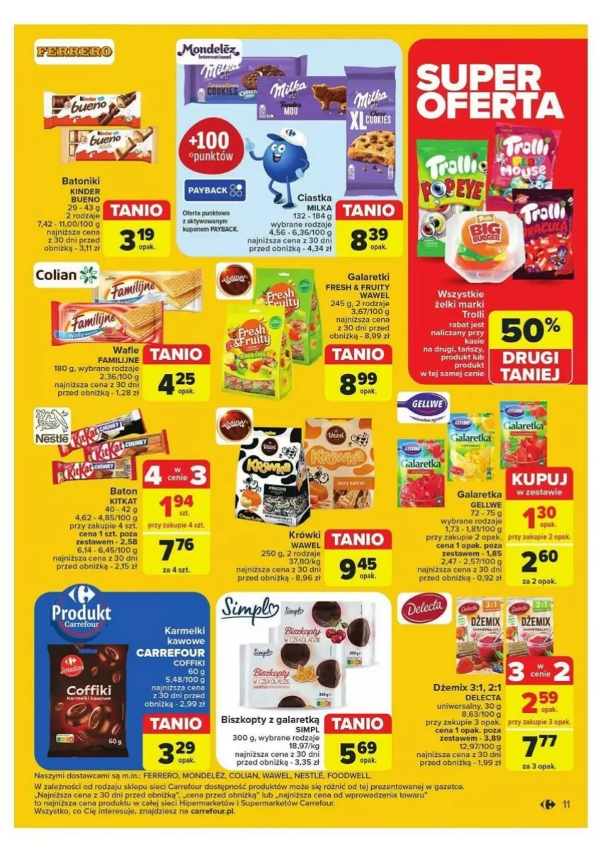 Gazetka promocyjna Carrefour - ważna 25.06 do 30.06.2024 - strona 5 - produkty: Baton, Biszkopty, Delecta, Dżem, Fa, Ferrero, Gala, Galaretka, Galaretki, Kinder, Kinder Bueno, Milka, Por, Tonik, Wafle, Wawel