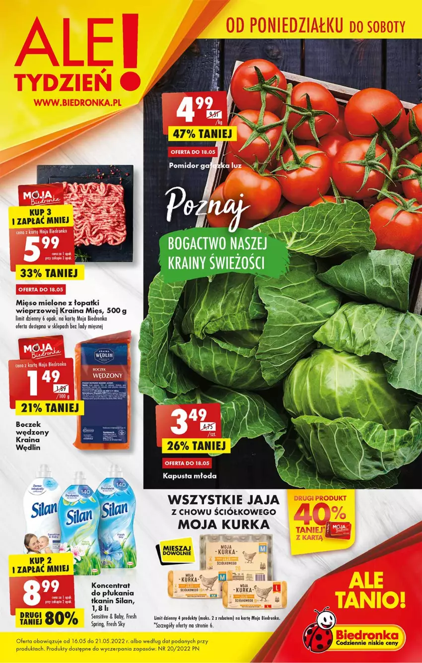 Gazetka promocyjna Biedronka - W tym tygodniu PN - ważna 16.05 do 21.05.2022 - strona 1 - produkty: Boczek, Jaja, Mięso, Mięso mielone, Mięso mielone z łopatki wieprzowej, Mus, Silan