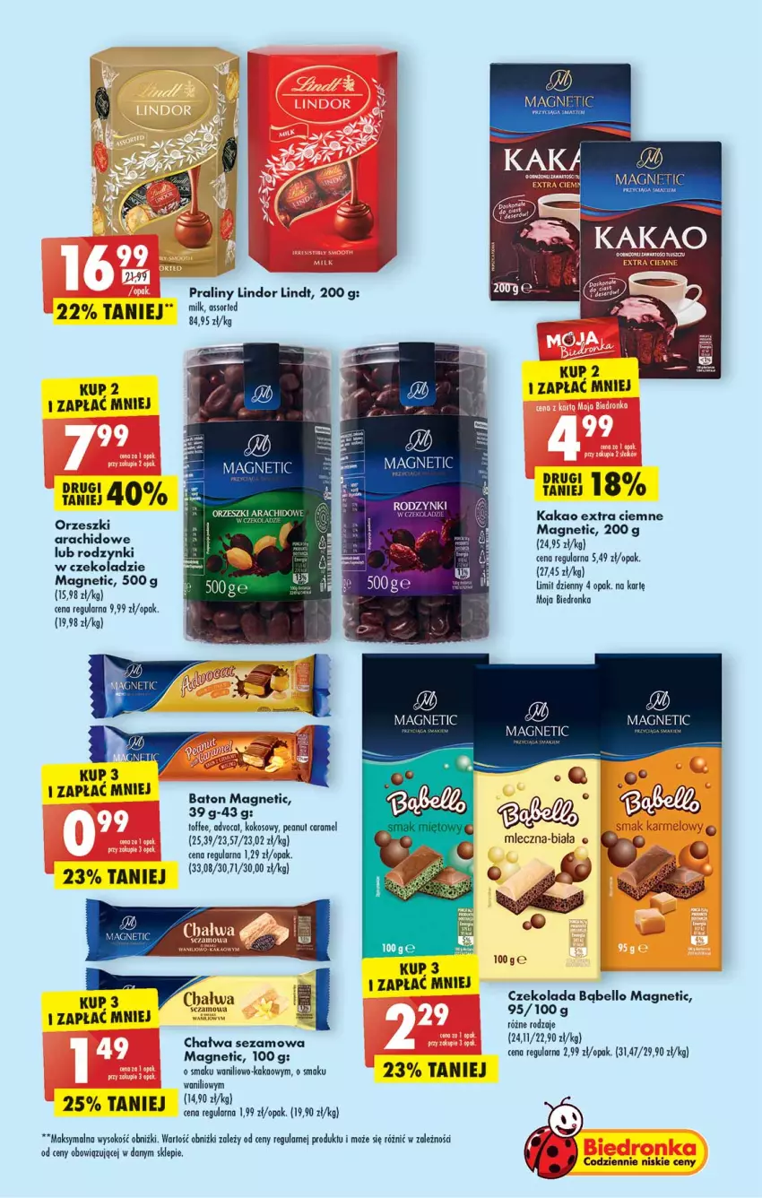 Gazetka promocyjna Biedronka - W tym tygodniu PN - ważna 16.05 do 21.05.2022 - strona 33 - produkty: Baton, Bell, Czekolada, Kakao, Kokos, Lindor, Lindt, Orzeszki, Praliny, Rodzynki, Sezam, Sok