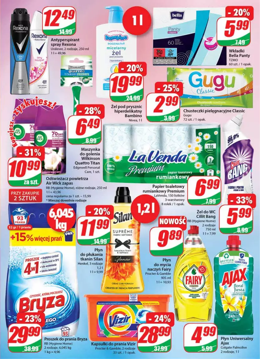 Gazetka promocyjna Dino - Gazetka - ważna 27.07 do 02.08.2022 - strona 23 - produkty: Air Wick, Ajax, Antyperspirant, Bell, Bella, Chusteczki, Cillit Bang, Colgate, Fa, LG, Maszynka, Maszynka do golenia, Nivea, Odświeżacz powietrza, Palmolive, Papier, Papier toaletowy, Rexona, Rum, Silan, Szynka, Wkładki