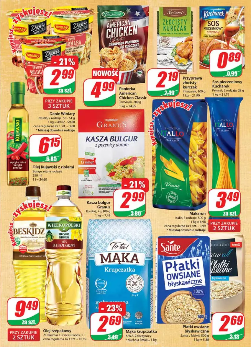 Gazetka promocyjna Dino - Gazetka - ważna 27.07 do 02.08.2022 - strona 7 - produkty: Bulgur, Gra, Kasza, Kucharek, Kuchnia, Kujawski, Kurczak, LG, Mąka, Makaron, Melvit, Olej, Olej rzepakowy, Piec, Płatki owsiane, Prymat, Rum, Ryż, Sante, Sos, Sos pieczeniowy, Winiary