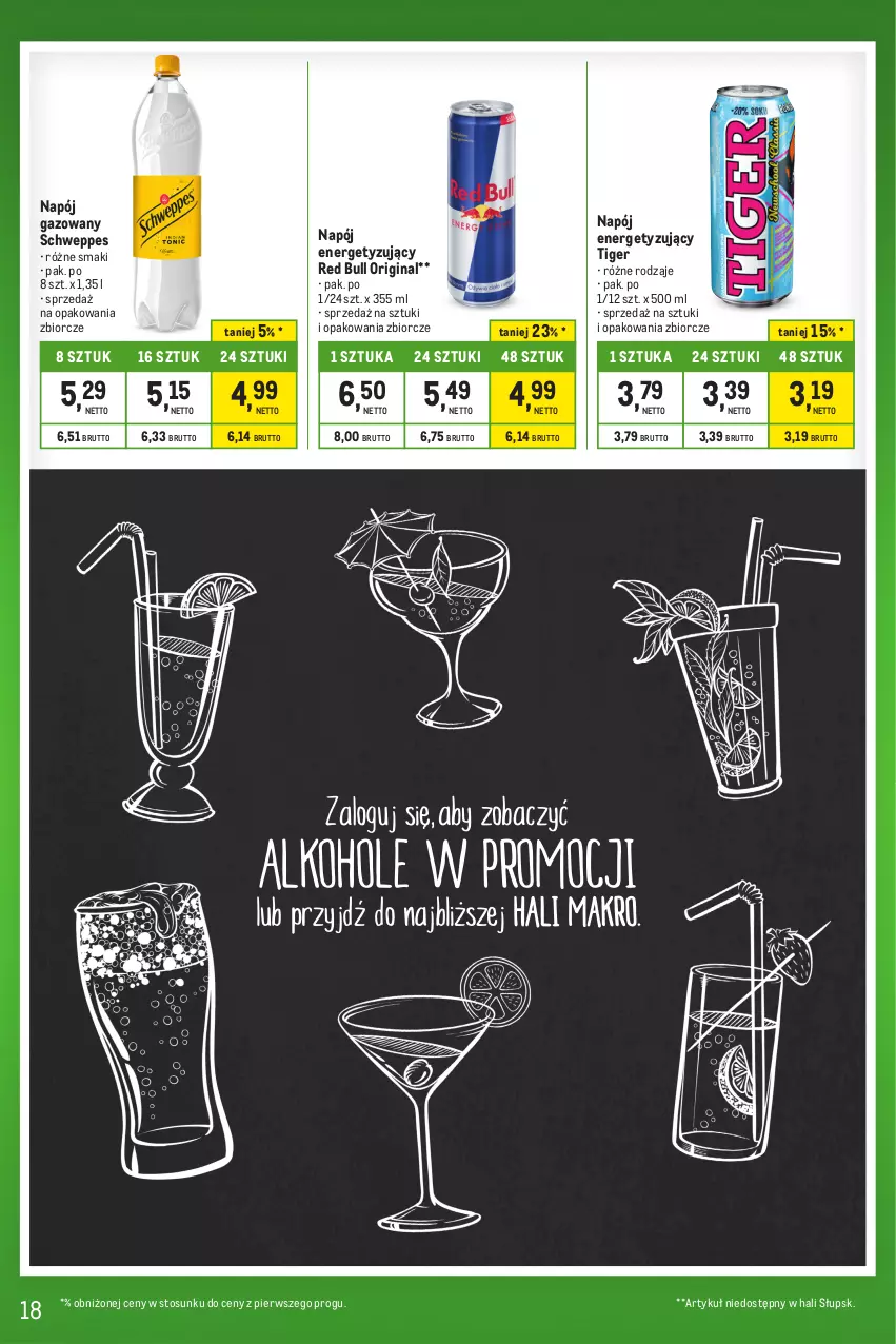 Gazetka promocyjna Makro - Kupujesz więcej płacisz mniej - ważna 23.01 do 19.02.2024 - strona 18 - produkty: Gin, Napój, Napój gazowany, Red Bull, Schweppes, Tiger