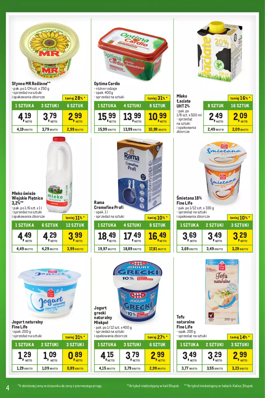 Gazetka promocyjna Makro - Kupujesz więcej płacisz mniej - ważna 23.01 do 19.02.2024 - strona 4 - produkty: Jogurt, Jogurt naturalny, Mleko, Optima, Optima Cardio, Piątnica, Rama, Słynne, Słynne MR Roślinne, Tofu